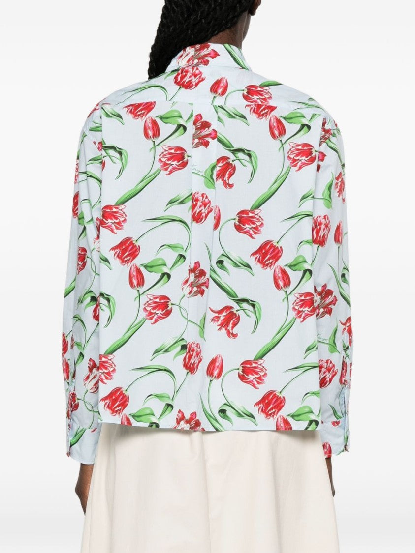 Kenzo Light Blue Cotton Floral Print Kenzo Shirt