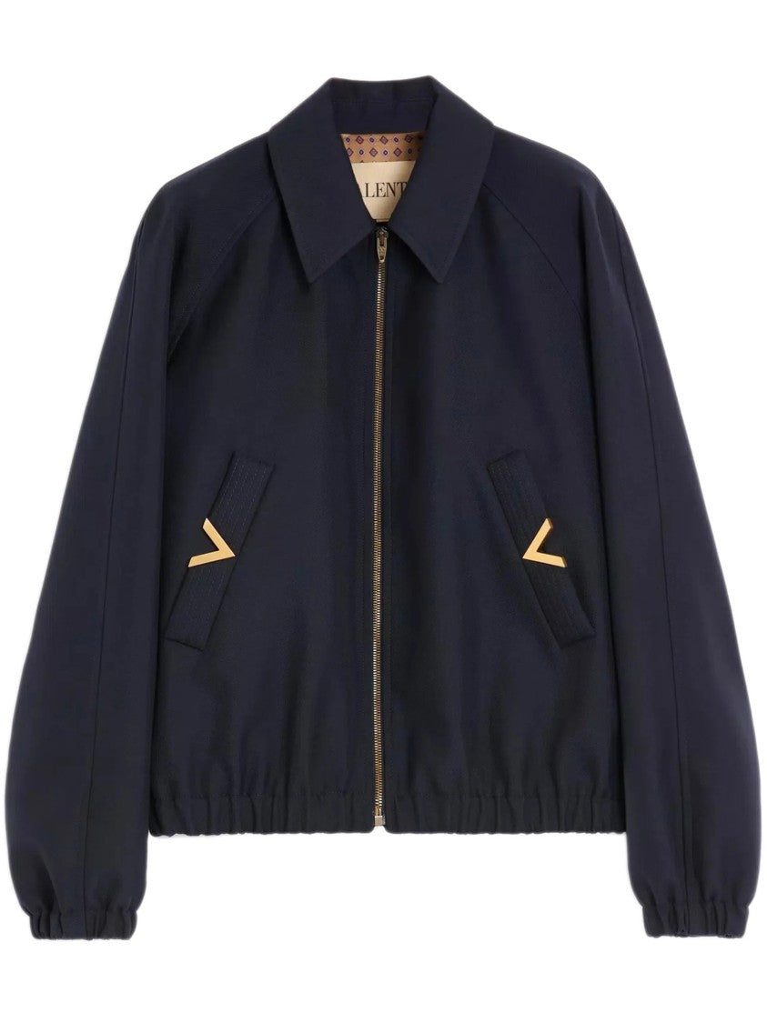 Valentino Dark Navy Polyester Classic Collar Jacket