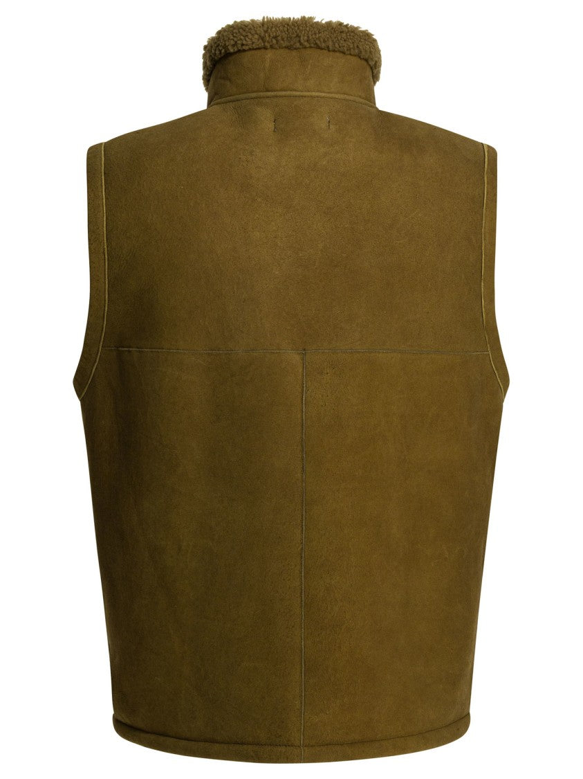 Nonnative Shearling Sleeveless Jacket With Natural Lining And Zippered Pockets