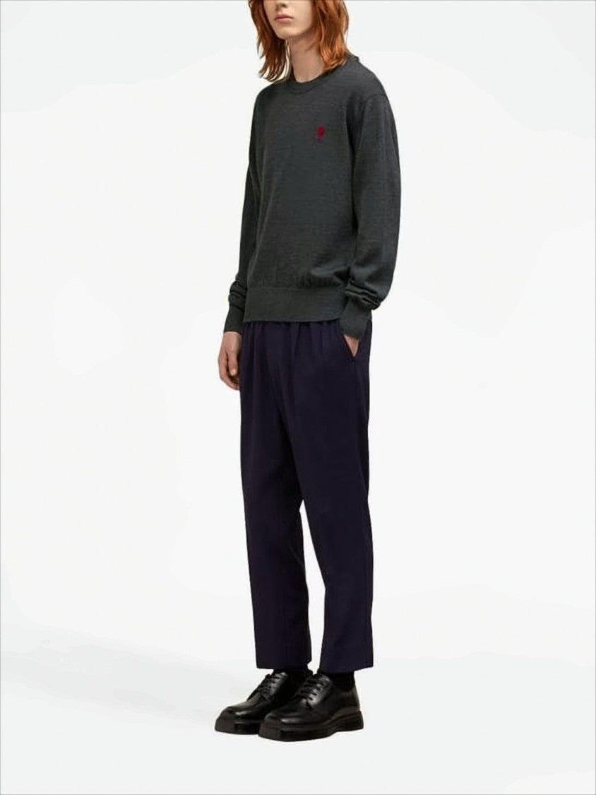 Ami Classic Wool Sweater With Ribbed Details And Signature Logo