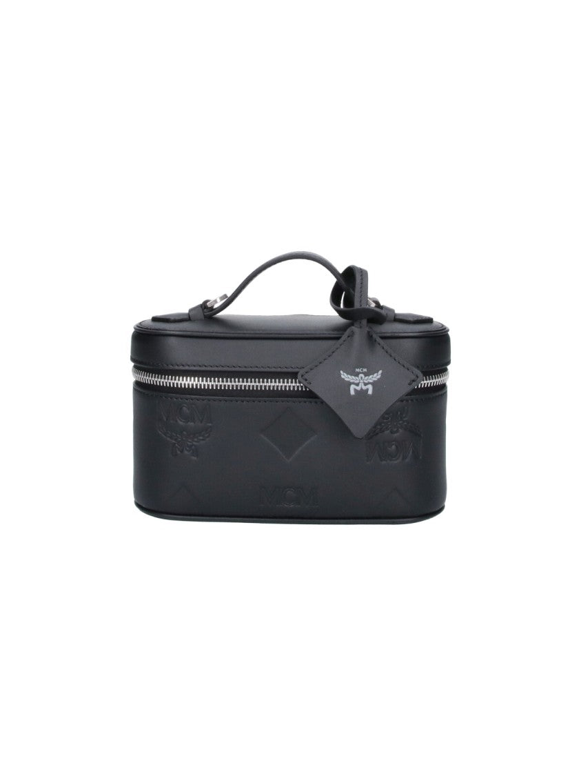 Mcm Black Mini Aren Vanity Embossed Leather Shoulder Bag