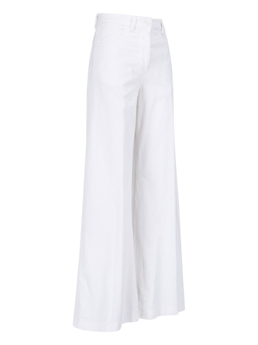 Aspesi Wide-Leg White Ribbed Velvet Pants With Button Closure
