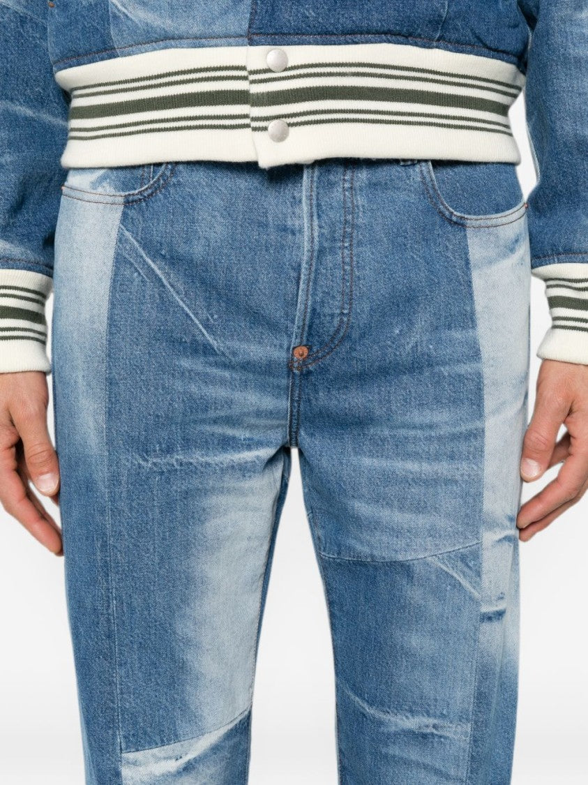 Kenzo Stone Blue Cotton Trousers With Whiskering Effect