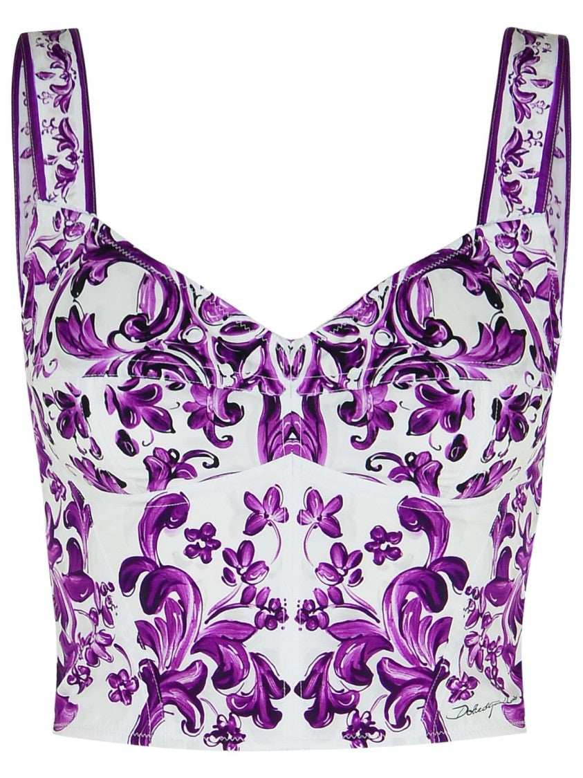 Dolce & Gabbana Majolica Print Cotton Blend Bustier