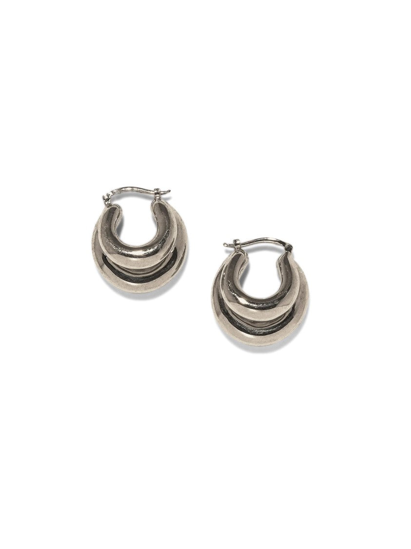 Panconesi Rounded Silver Huggie Earrings With Puffed Tubular Design