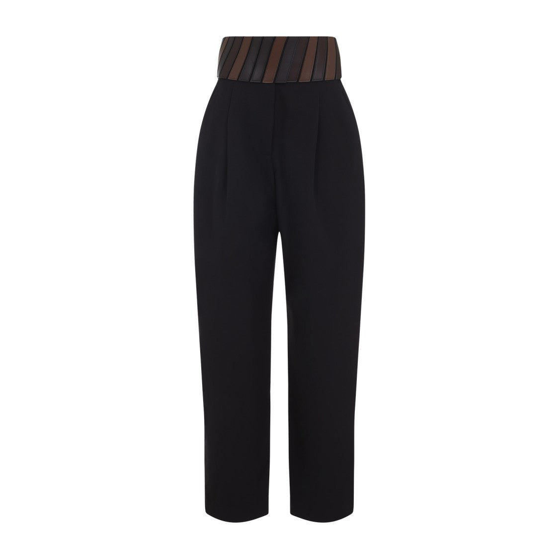 Alaïa High-Waisted Black Wool Trousers With Leather Panels