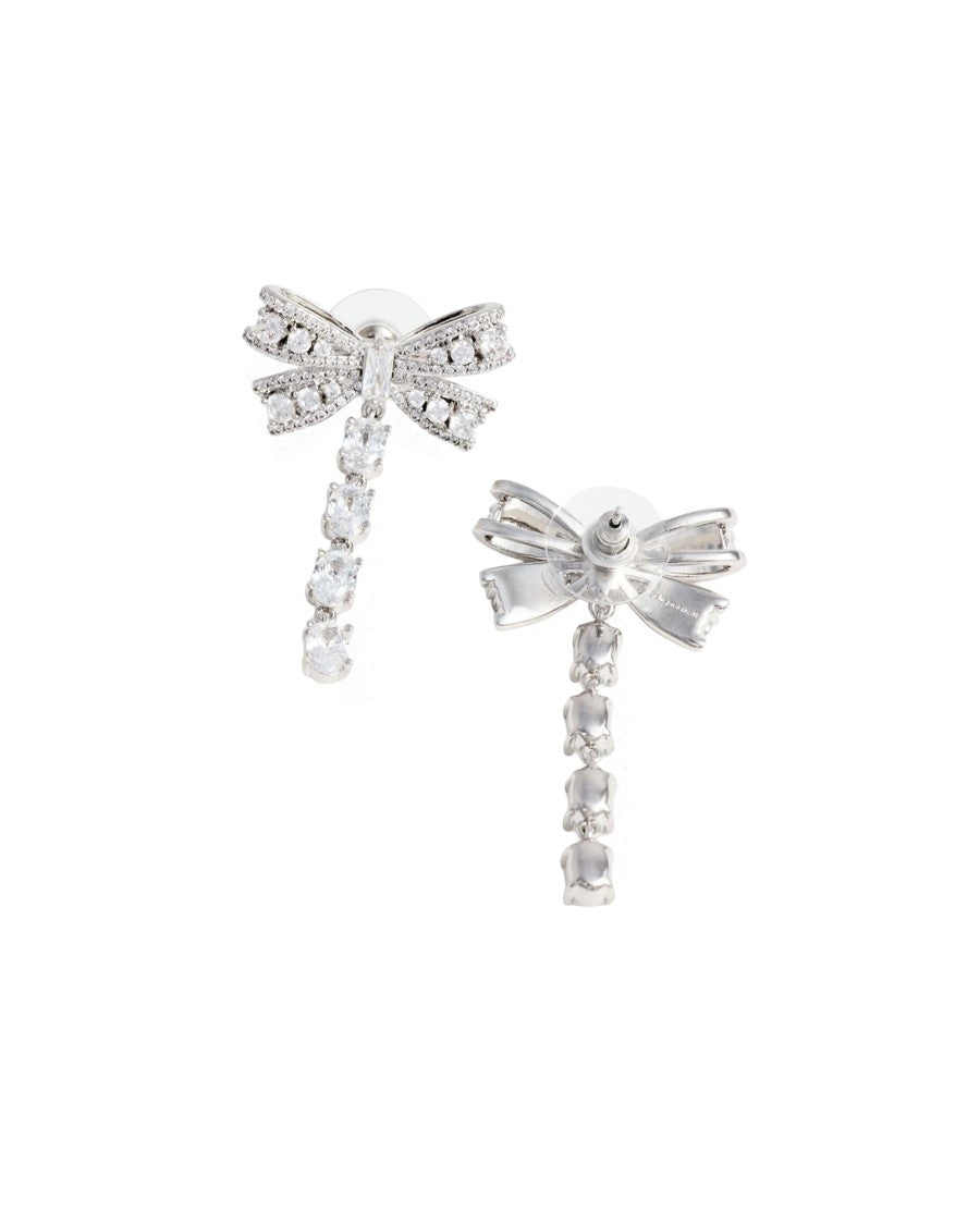 Self-Portrait Earrings With Crystal Bow Design And Dynamic Drops