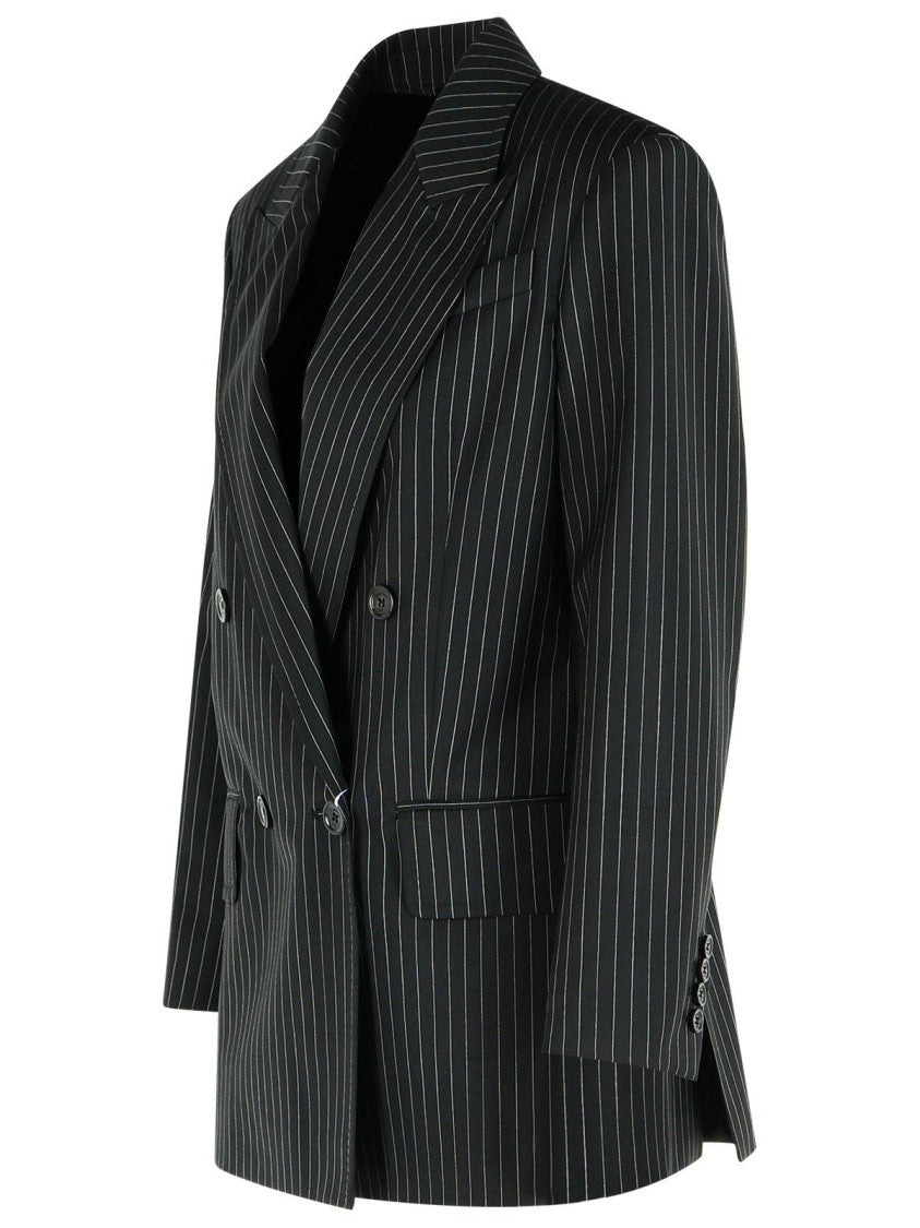 Max Mara Mattia' Black White Pinstriped Virgin Wool Blazer