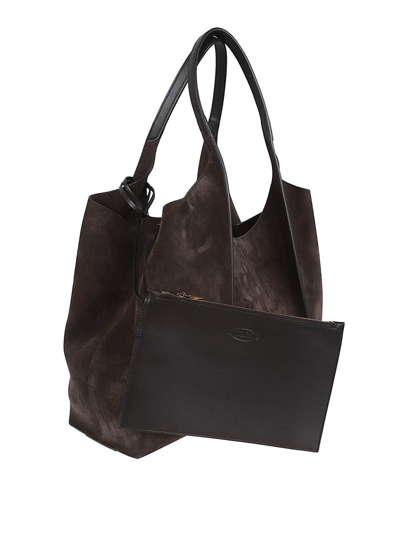 Tod's Sinuous Brown Suede Tote Bag