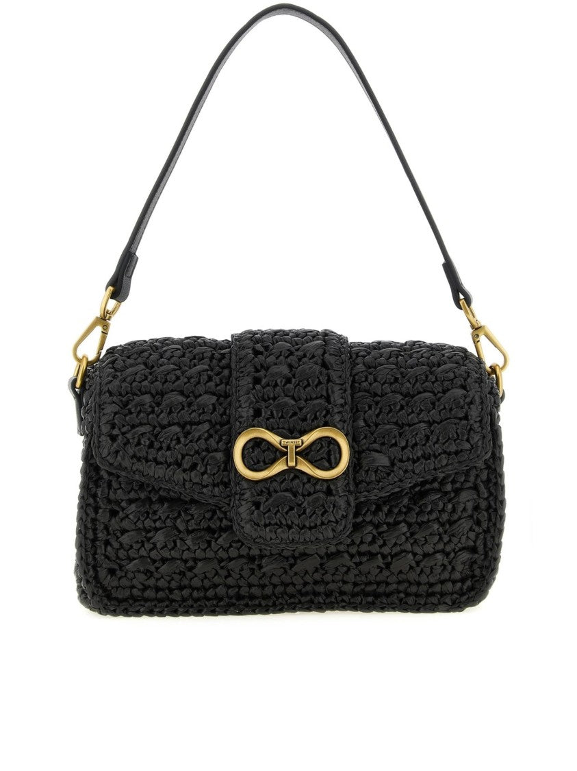 Twin-Set Black Rectangular Textured Shoulder Bag
