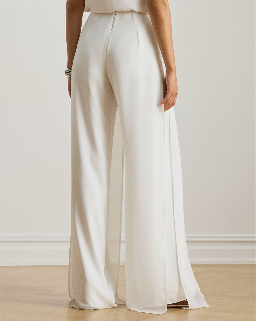 Lauren Ralph Lauren White Paski Flat Front Trousers