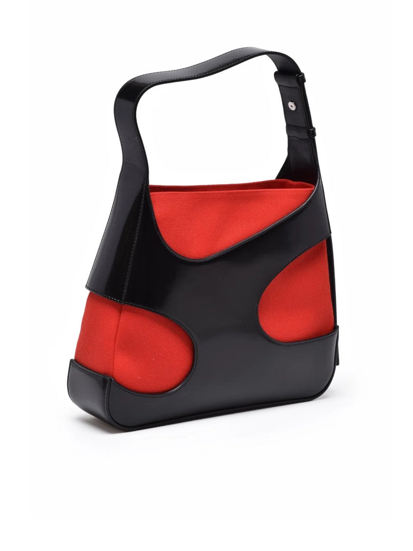 Ferragamo Cut Out Nylon/Cotton Shoulder Bag - Black/Red