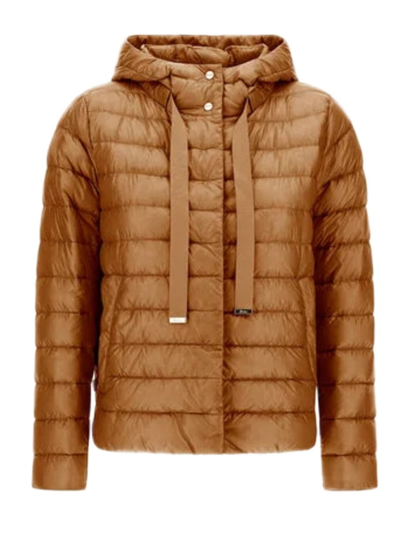 Herno Lightweight Quilted Camel Jacket With Grosgrain Detailing