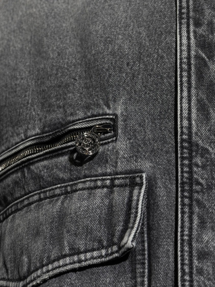 Versace Black Blouson Denim Cropped Washed Jacket