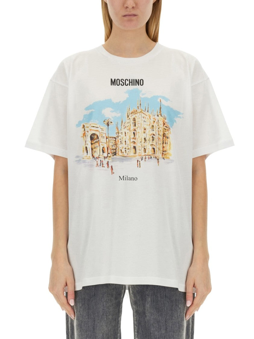 Moschino White Oversized T-Shirt With Architectural Graphic