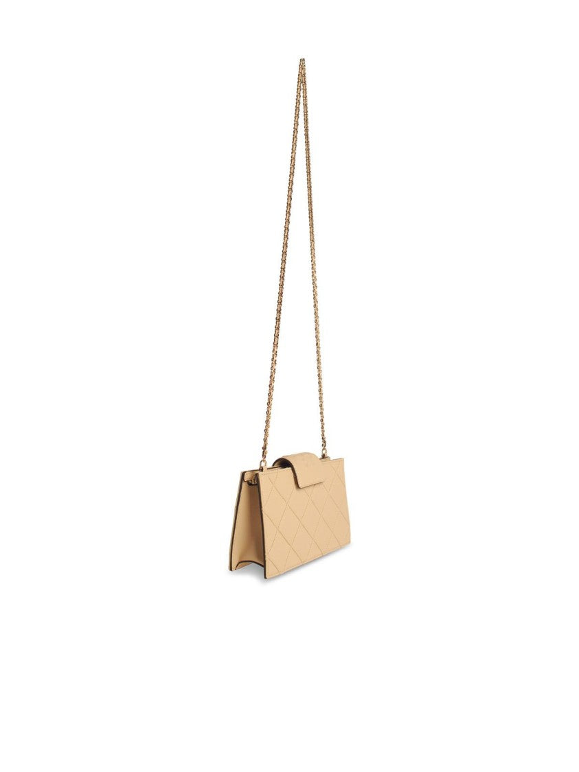 Tory Burch Quilted Cream Leather Shoulder Bag With Braided Chain Strap