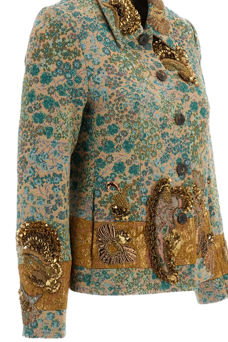 Dries Van Noten Embroidered Floral Jacquard Stand-Collar Single-Breasted Jacket