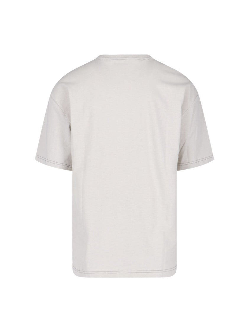 Lemaire Cream Cotton-Linen Contrast Stitching T-Shirt