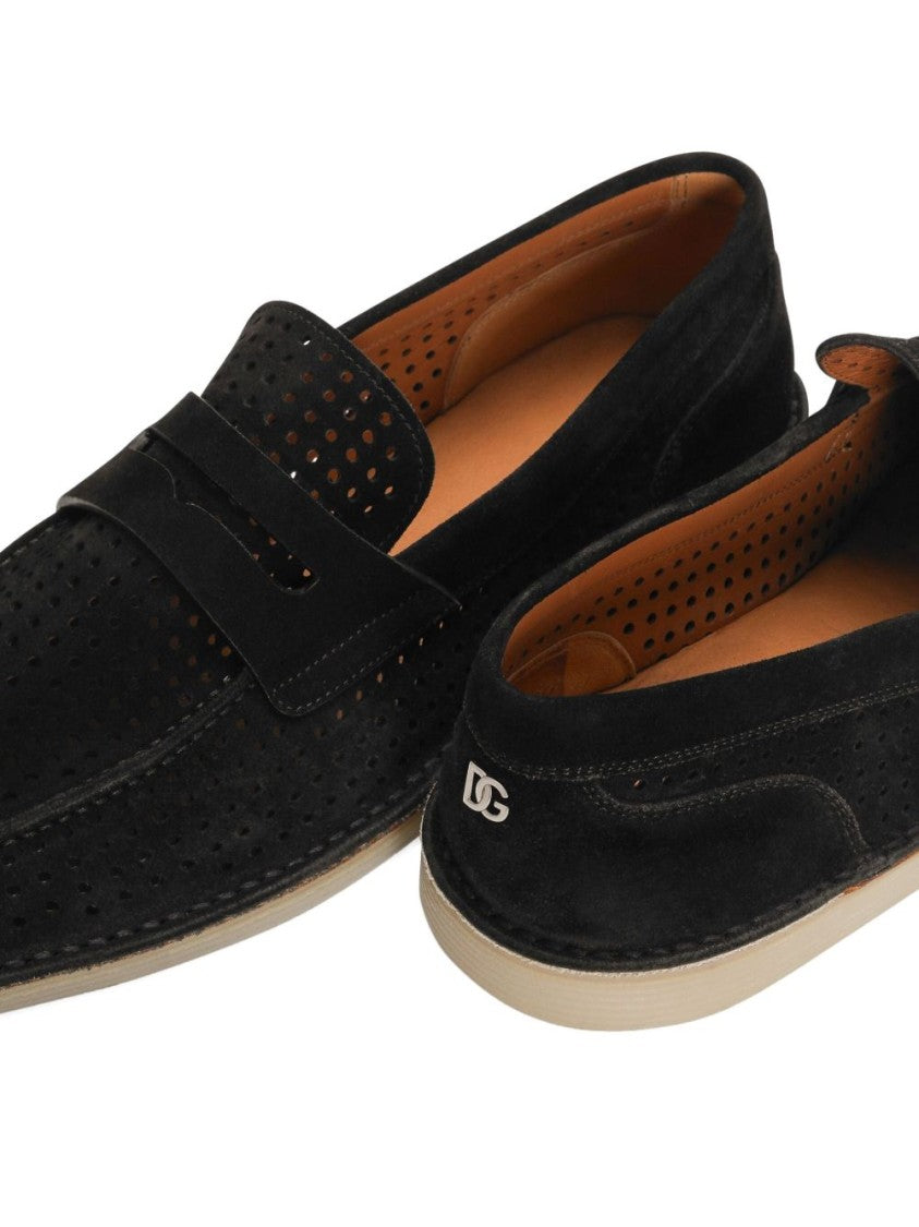 Dolce & Gabbana Penny Slot Black Loafers With Logo Plaque