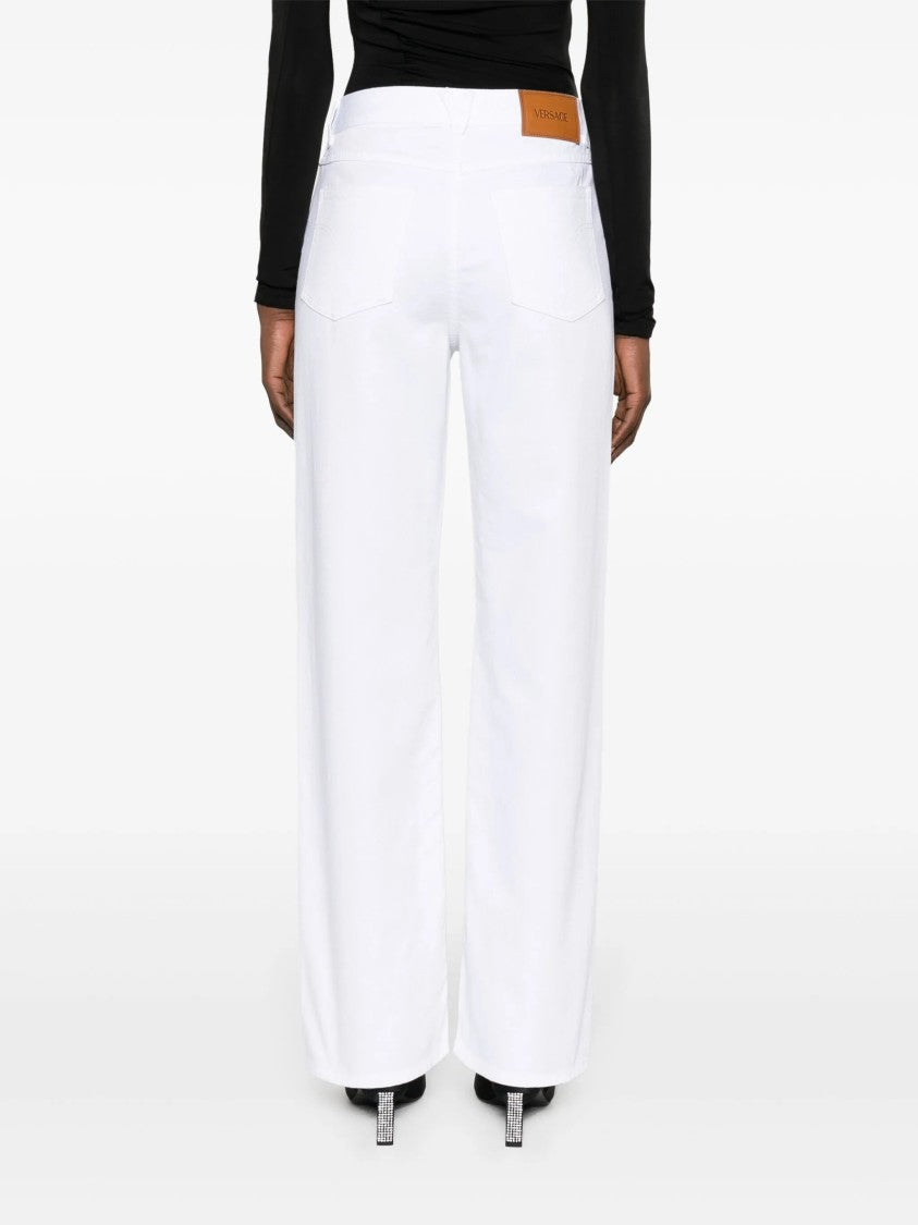Versace White Wide-Leg Gold Hardware Denim Jeans