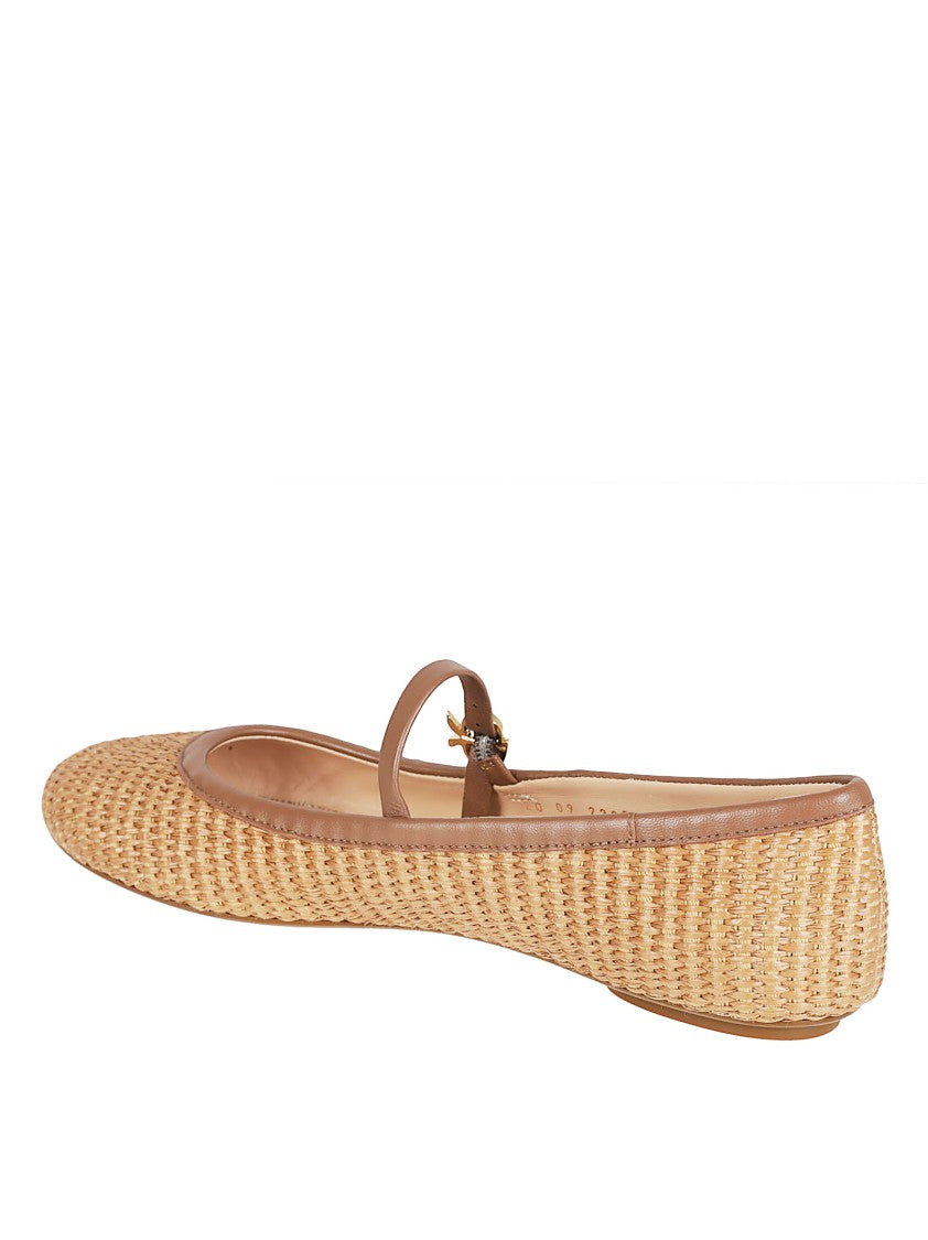 Gianvito Rossi Woven Fabric Flats With Leather Trim