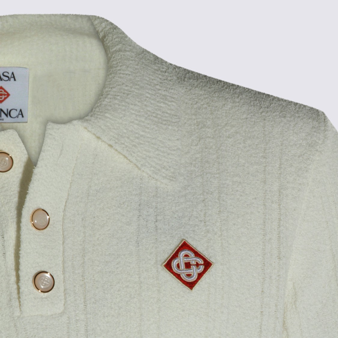 Casablanca Ribbed Knit Sweater With Polo Collar And Minimalist Emblem