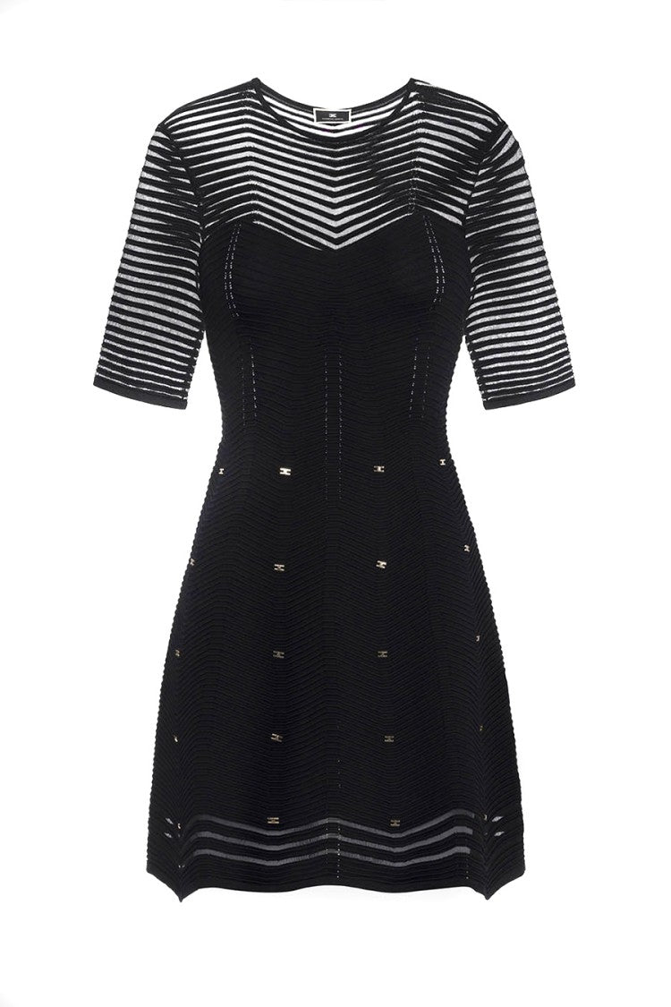 Elisabetta Franchi Fitted Mini Dress With Textured Design And Flared Hem