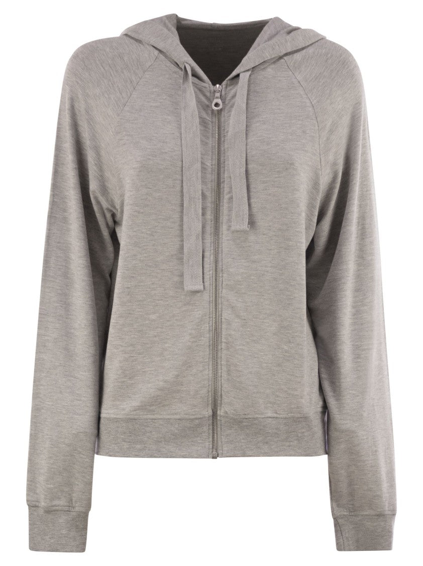 Majestic Raglan Sleeve Viscose Hoodie With Functional Zip Closure