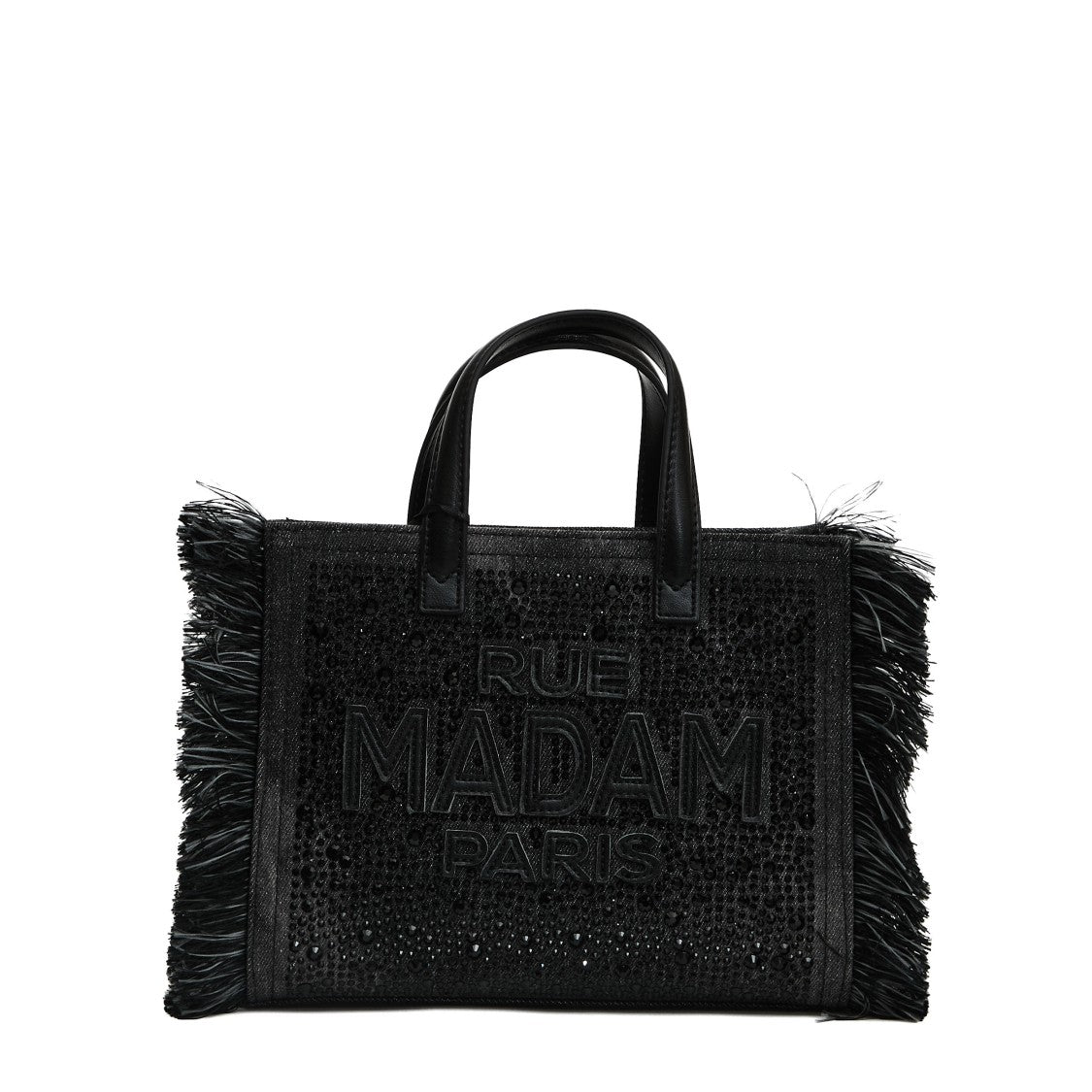 Rue Madame Textured Denim Mini Tote With Fringes