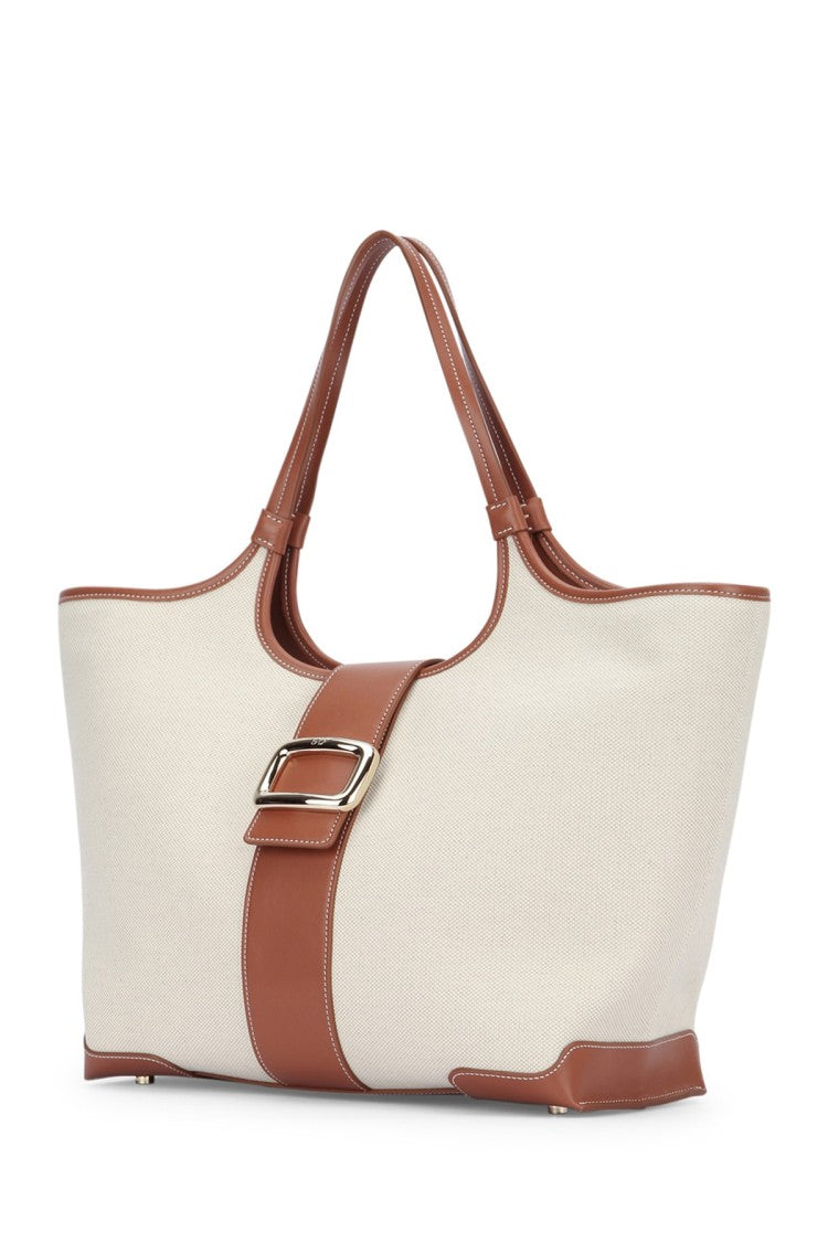 Roger Vivier Medium Tote With Textured Fabric And Leather Accents