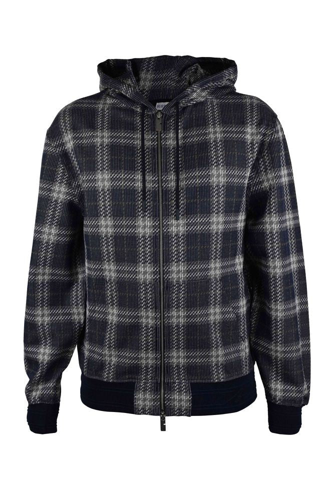 Burberry Hooded Navy-Blue Heavy Cotton Vest With Checkered Pattern