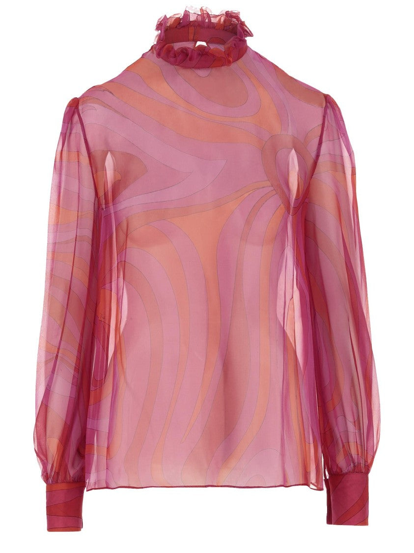 Emilio Pucci Silk Chiffon Blouse With Marble Print