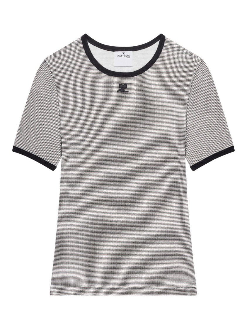 Courrèges Fitted Short-Sleeved Top With Houndstooth Pattern