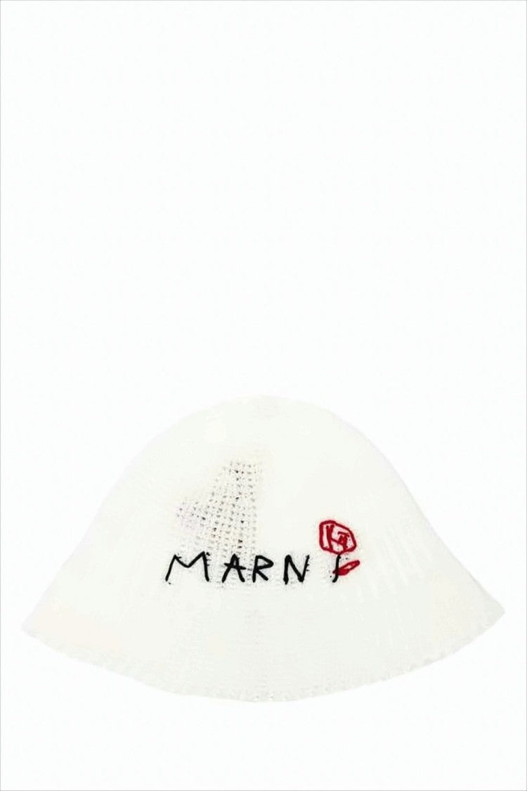 Marni Knitted Wide-Brimmed Hat With Embroidered Floral Detail