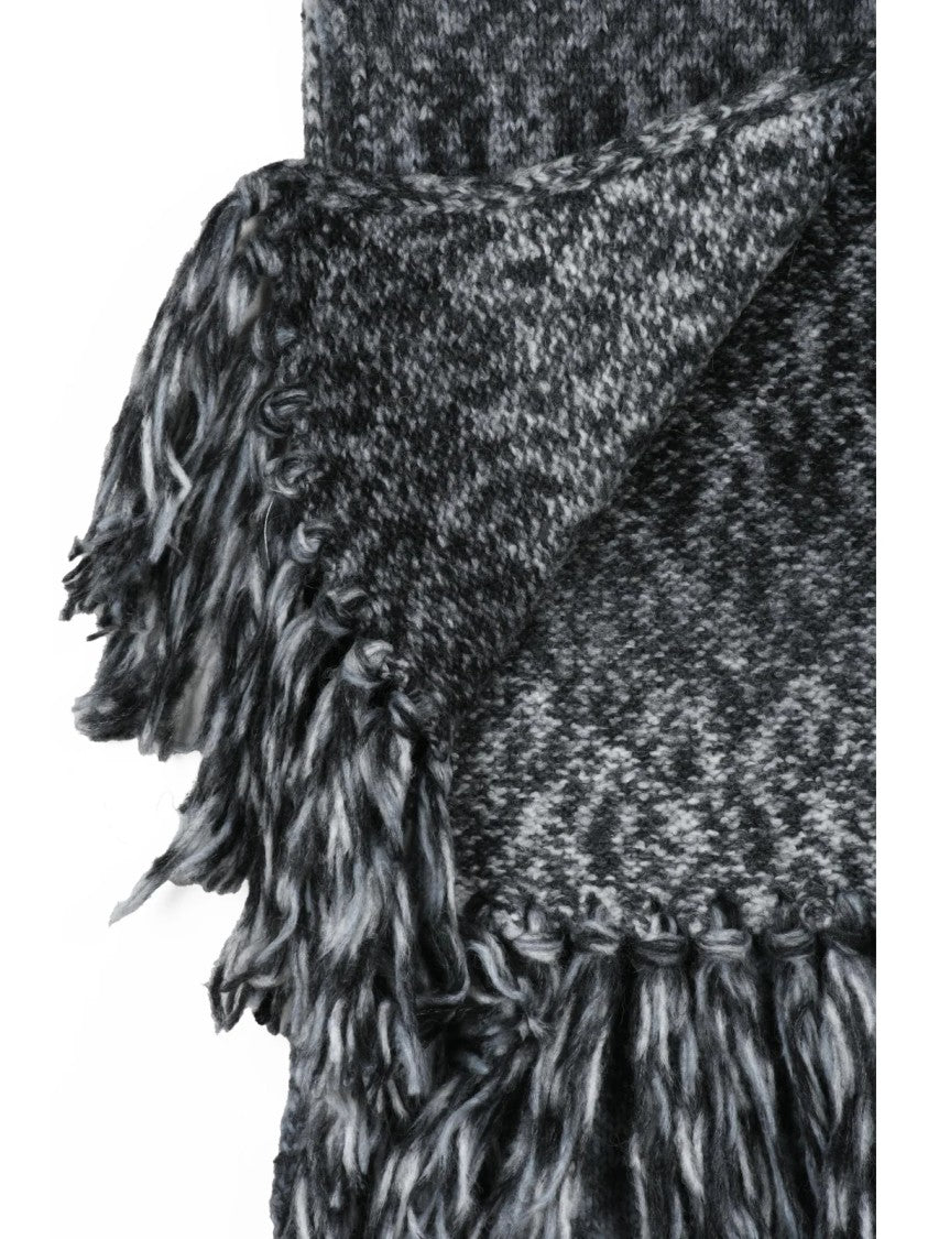 Kangra Textured Knit Scarf With Fringed Ends In Grey Shades