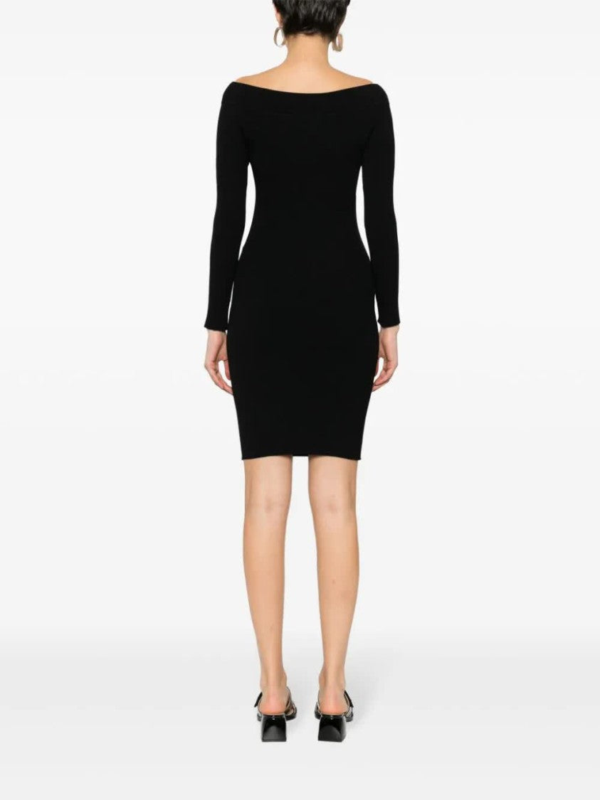 Alberta Ferretti Black Abito Fitted Ribbed Viscose Dress