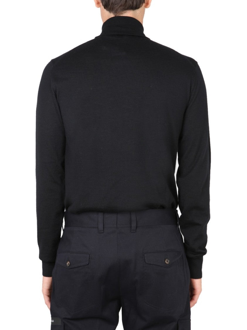 Dolce & Gabbana Black Turtleneck Sweater In 100% Wool