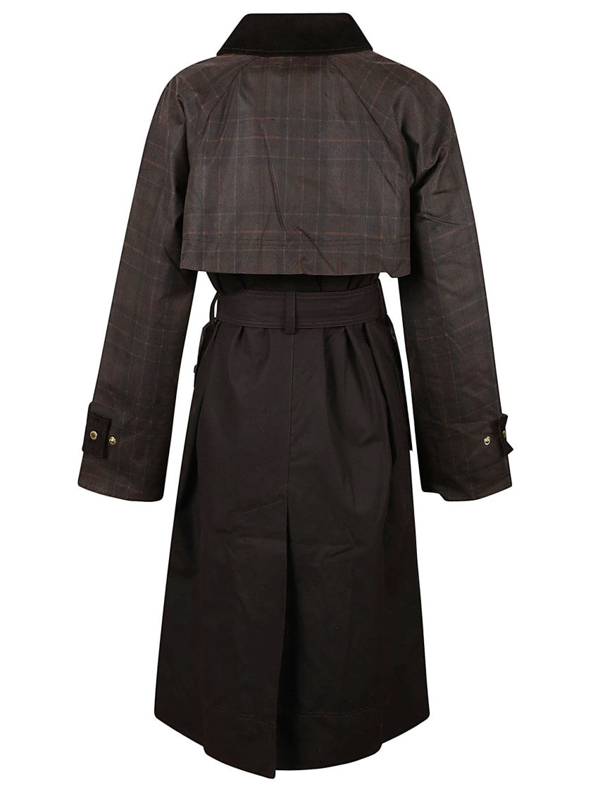Barbour Waxed Black Jacket With Plaid Accents And Metallic Hardware