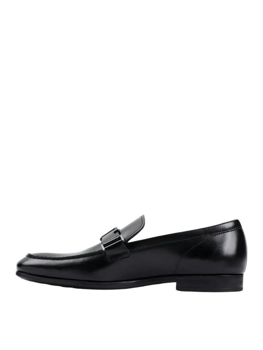 Tod's Polished Black Calf Leather Loafers