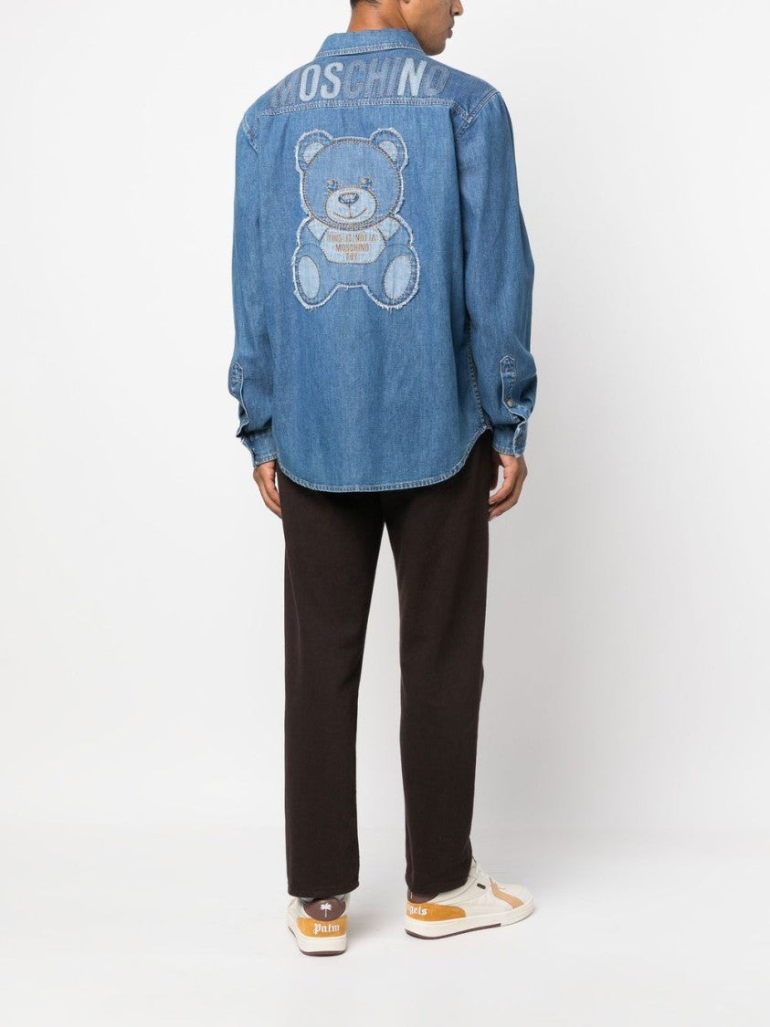 Moschino Teddy Bear Motif Indigo Denim Shirt