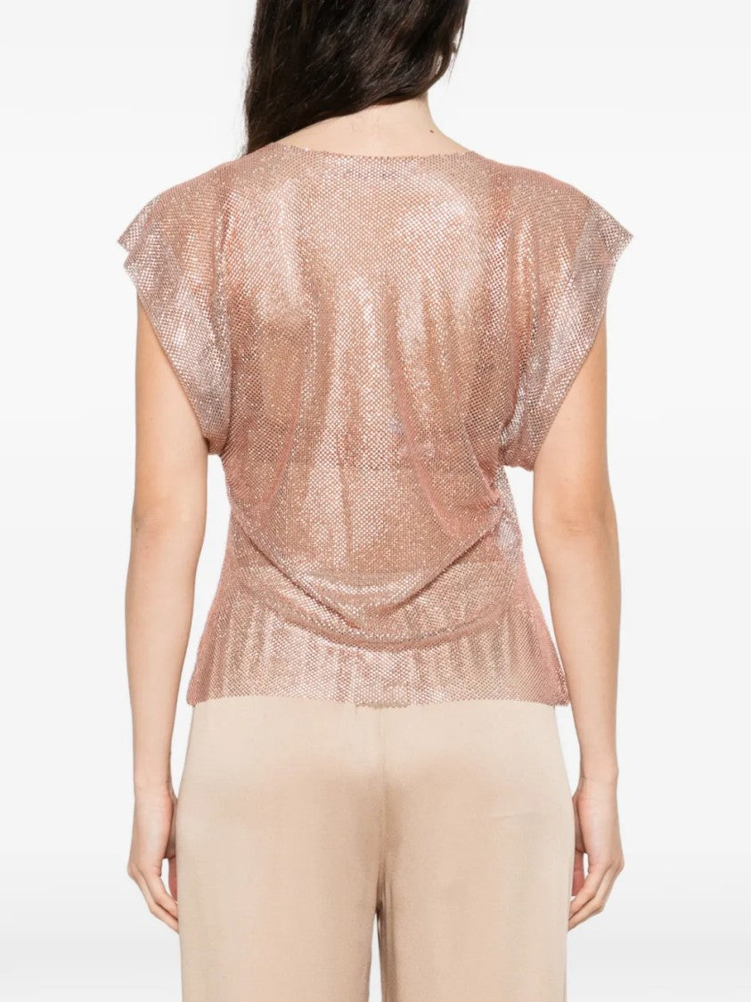 Alberta Ferretti Shimmering Pink Mesh Top With Boxy Silhouette