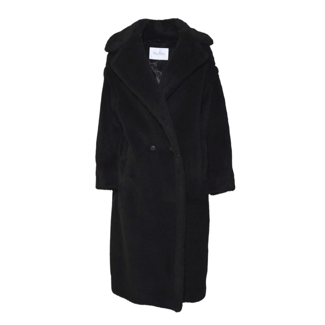 Max Mara Long Black Coat With Wide Lapel