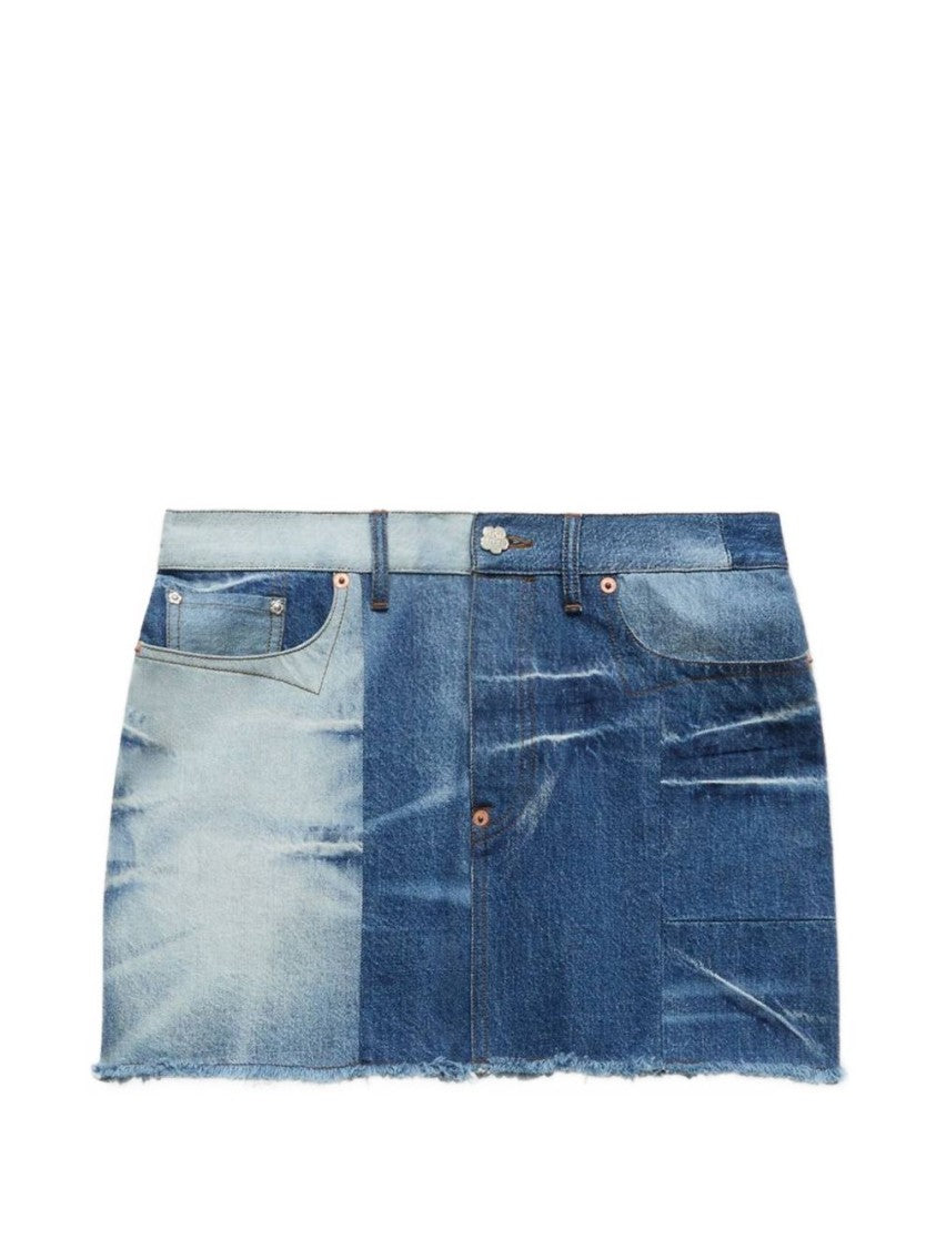 Kenzo Blue Denim Patchwork Mini Skirt