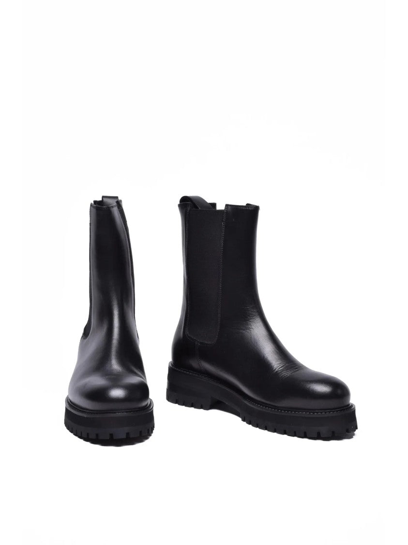 Dondup Black Leather Rubber Women's Leather Ankle Boot