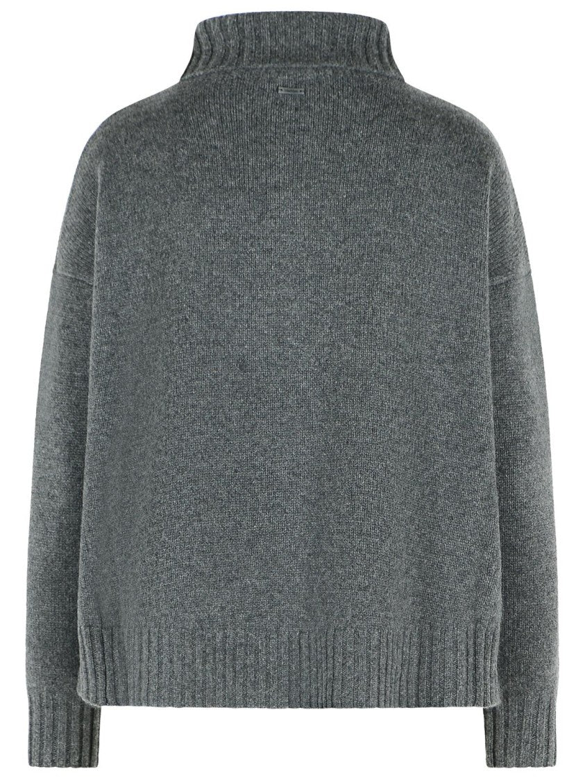 Max Mara 'Crasso' High Neck Sweater In Dark Grey Cashmere Yarn