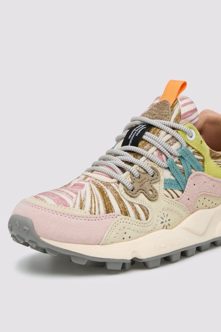 Flower Mountain Multi-Textured Sneakers With Floral And Striped Accents