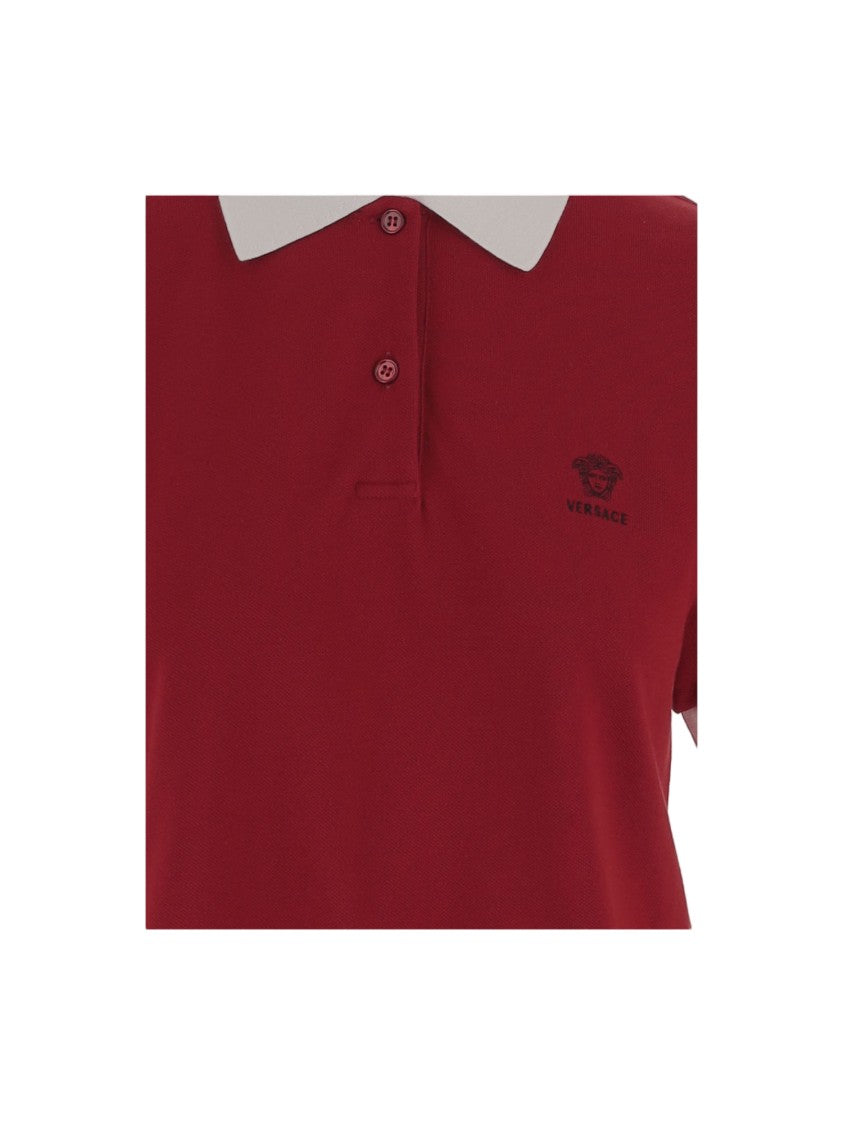 Versace Short-Sleeved Cotton Polo Shirt With Contrast Collar And Logo