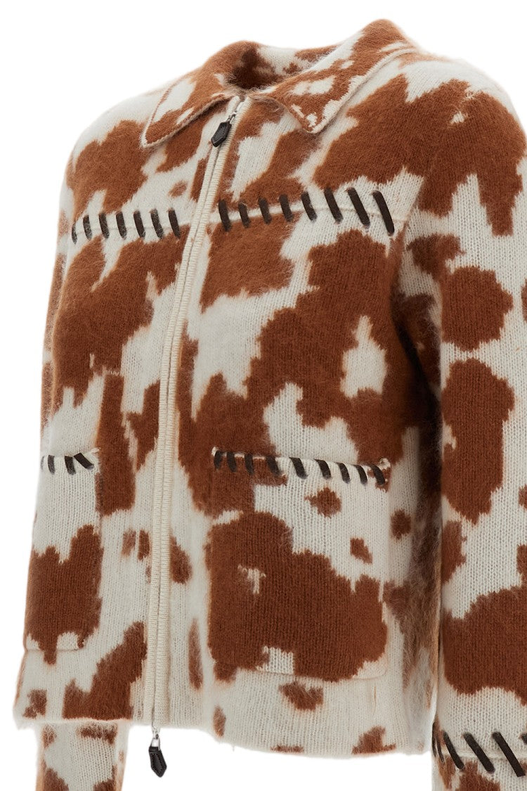 Guest In Residence White/Brown Grizzly Cowhide Cashmere Zip Jacket