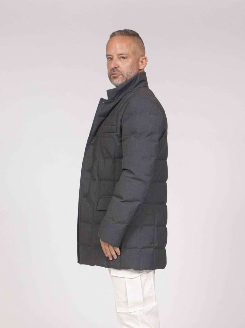 Fay Dark Grey Flap-Pocket Quilted High-Collar Coat