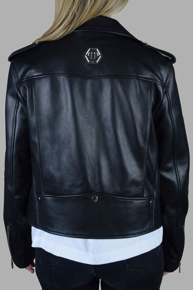 Philipp Plein Asymmetrical Black Leather Perfecto Jacket
